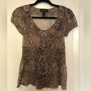 I.N.C. International Concepts sheer animal print ruffle short sleeve top.